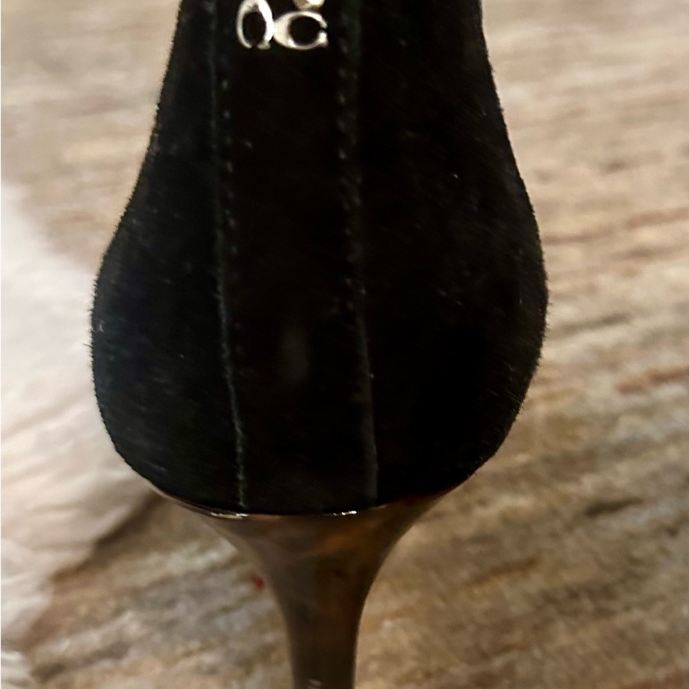 COACH Dovelyn Booties Black Suede Tortoise Spike Heel Pull On Shoes Womens 9B - Picture 2 of 12